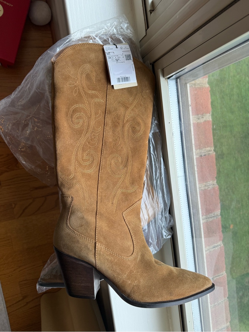 Mango Tan Suede Western Knee Boots